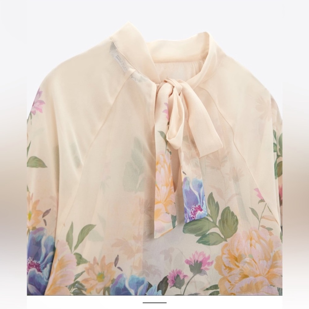 Zara Floral Cream Blouse with Purple and Peach Blooms - Picture 6 of 9